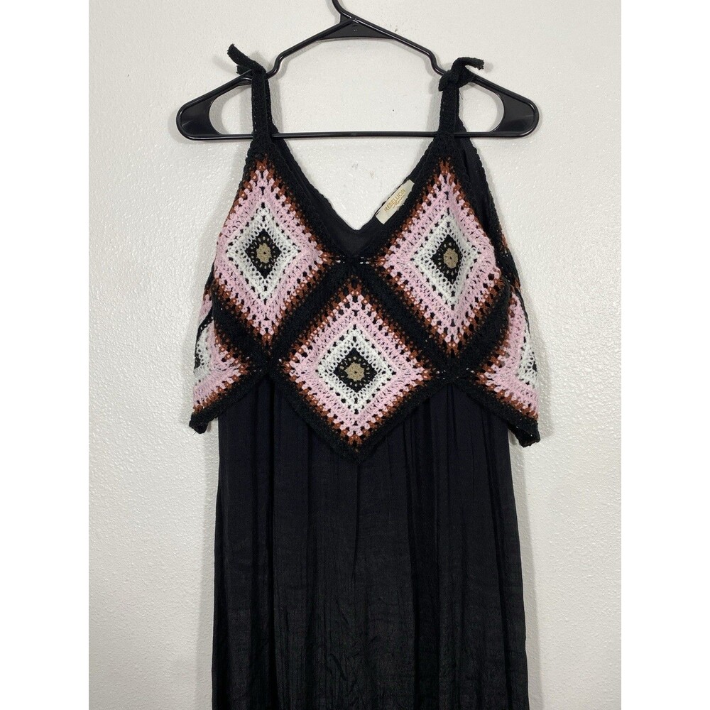 REBELLION Crochet Geometric Maxi Dress Sleeveless Black Pink Size M - Picture 5 of 15